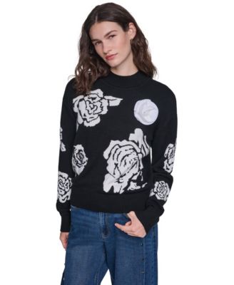 Women's Mock-Neck Long-Sleeve Floral Sweater