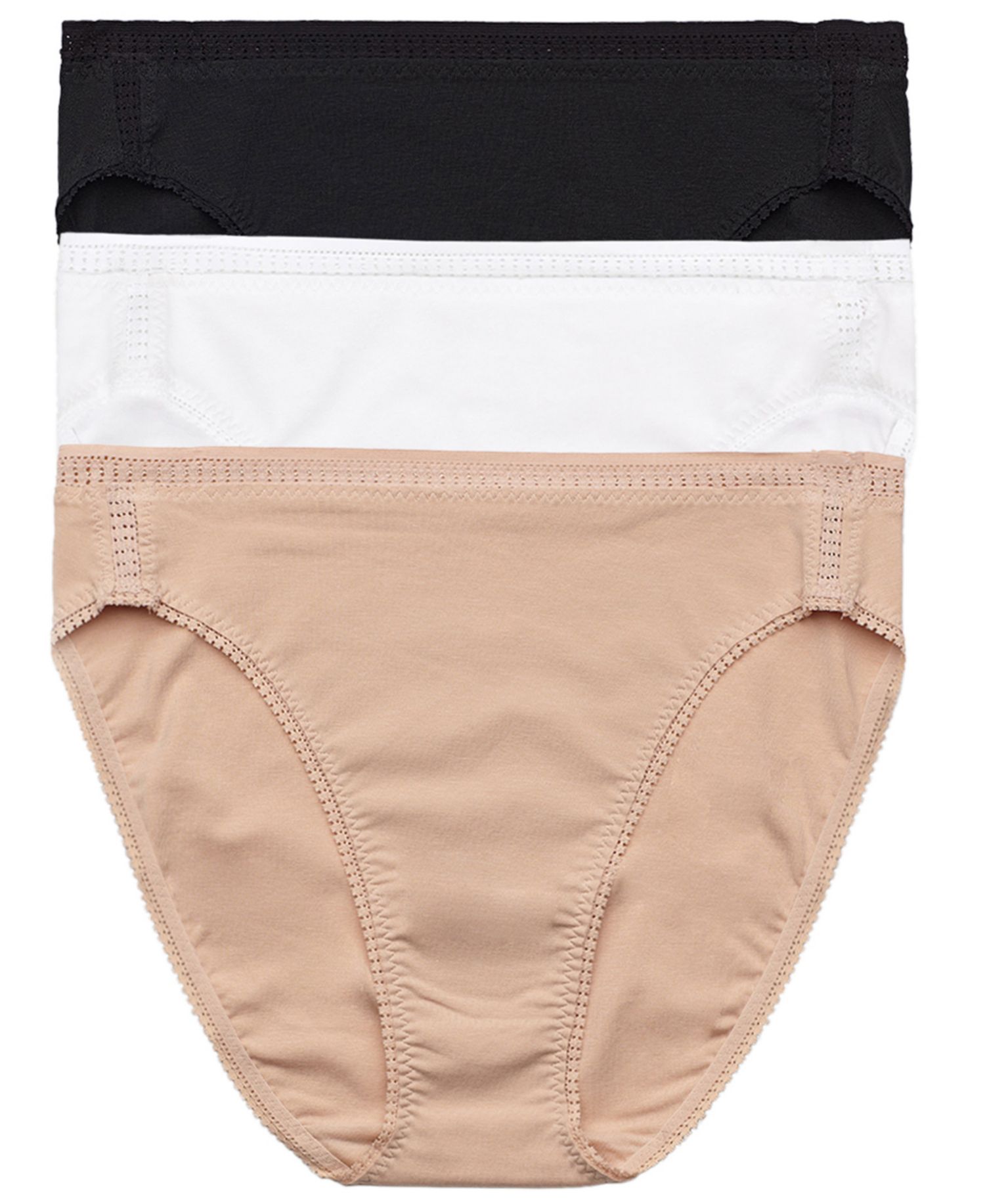 Women's Cabana Cotton-Blend Hi-Cut Brief Crochet Trim Panty, 3-Pack