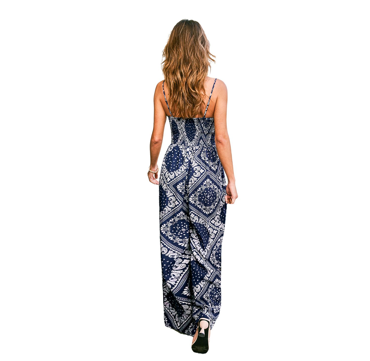 Women's V-Neck Zipper Closure Unlined Jumpsuit