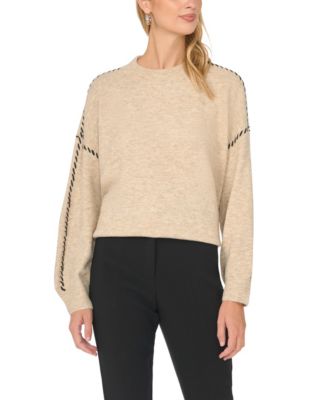 Women's Crewneck With Whipstitch Long Sleeve Loose-Fit Sweater