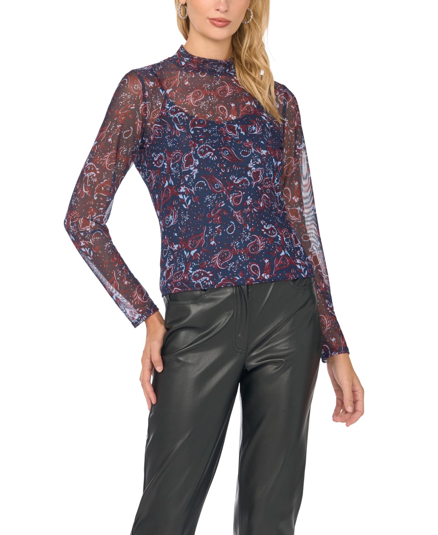 Женский топ Vince Camuto Mock-Neck Long-Sleeve Paisley, цвет: Тёмно-синий — фото 3