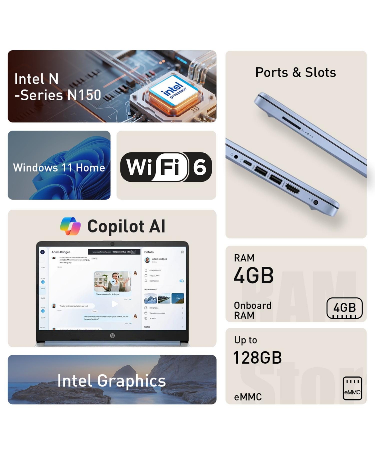 Hp Essential 14" Traditional Laptop Intel N-Series 4GB Ram Intel Graphics 128GB eMMC Storage Windows 11 Home 60Hz