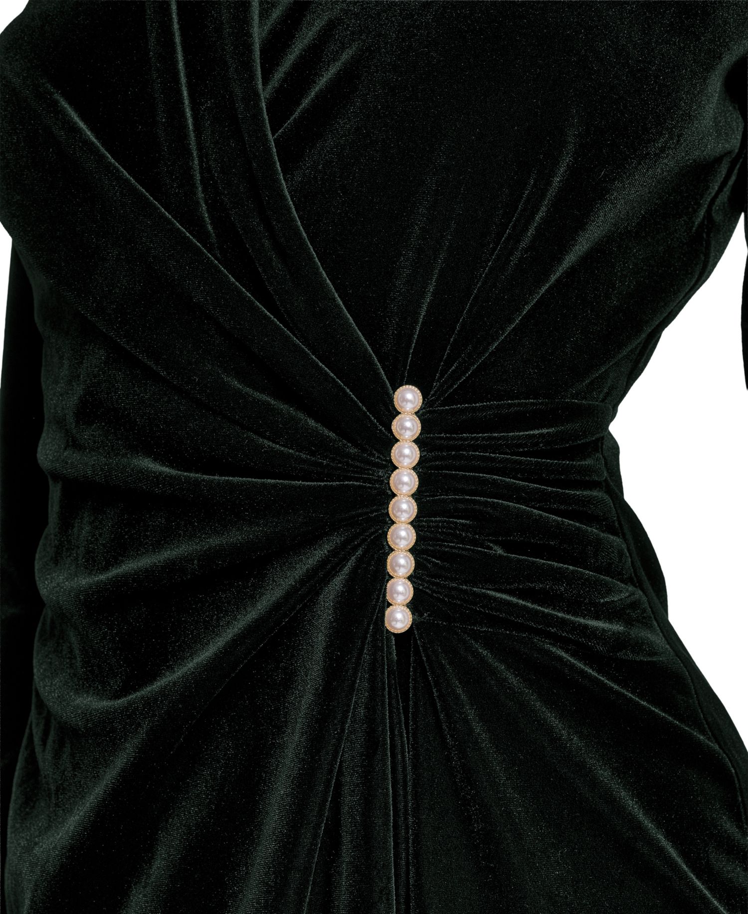Women's Velvet Faux-Wrap Imitation Pearl-Trim Dress