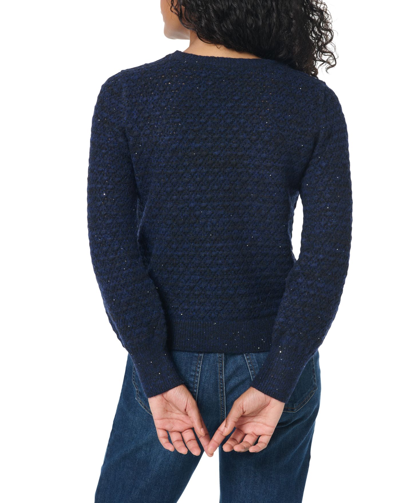 Женский свитер Gloria Vanderbilt Sequined Crewneck Blouson Long Sleeve, цвет: Тёмно-синий — фото 5