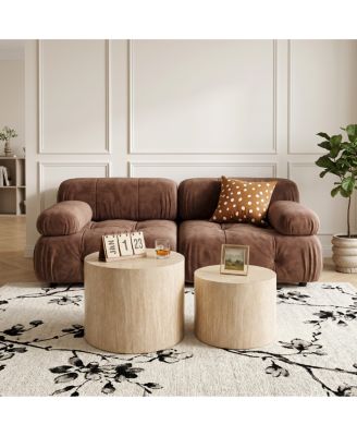 Nesting Coffee Table Set of 2, Modern Round Wood Table, No Assembly Needed