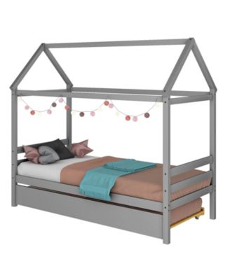 Kids Platform Bed Frame with Roof for Bedroom