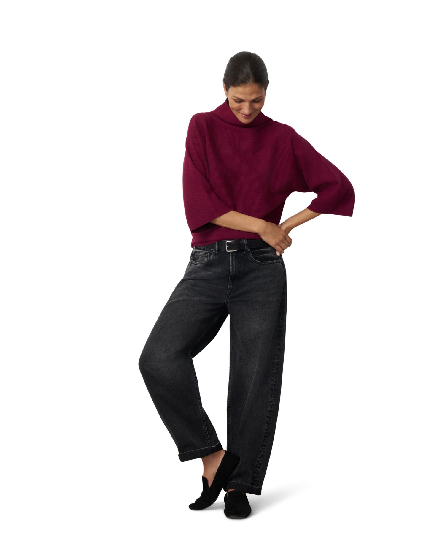 Women's Mock Neck Rib-Knit Dolman Sweater