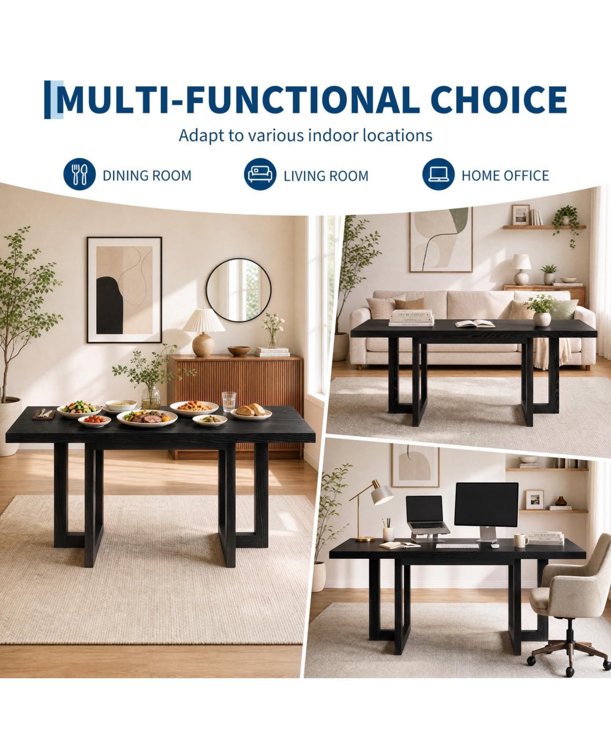 71 Inch Rectangular Dining Table With H Shaped Legs and Thick Wood Grain Top, Seats 6 8 Diners, Farmhouse Style For Kitchen Room