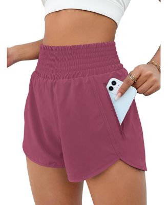 Women High Waisted Athletic Shorts Quick Dry Zipper Pocket Double Layer