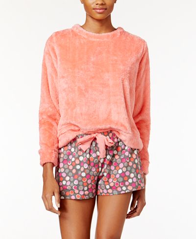 Hue Fleece Top and Printed Boxer Pajama Shorts Set