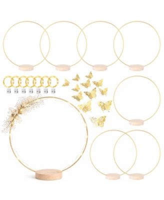 14 Pack Metal Craft Hoop Set with Stand LED Fairy Lights and Decorations for DIY Wreath Centerpieces