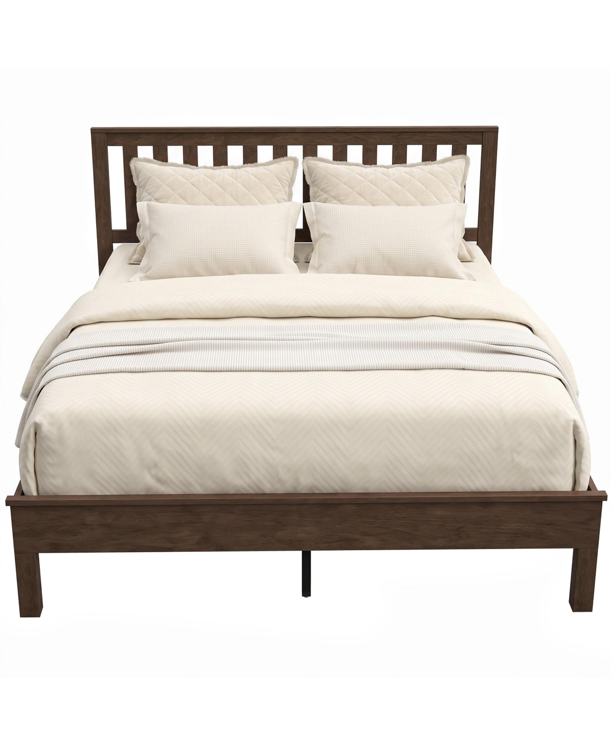 Homcom Queen Size Wood Platform Bed Frame, Mid-Century Bed Frame - Walnut