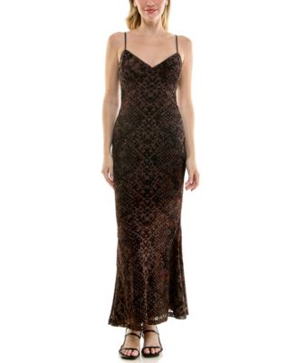 Juniors' Snake-Print V-Neck Open-Back Maxi Dress