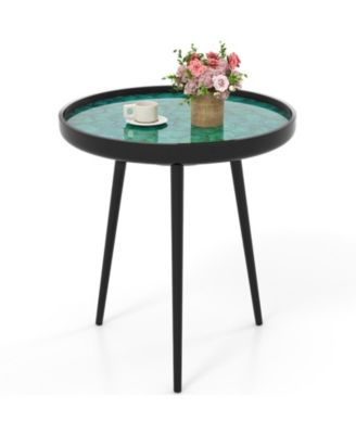 20 Inch Mid Century Modern Coffee End Table with Sea Shell Decoration
