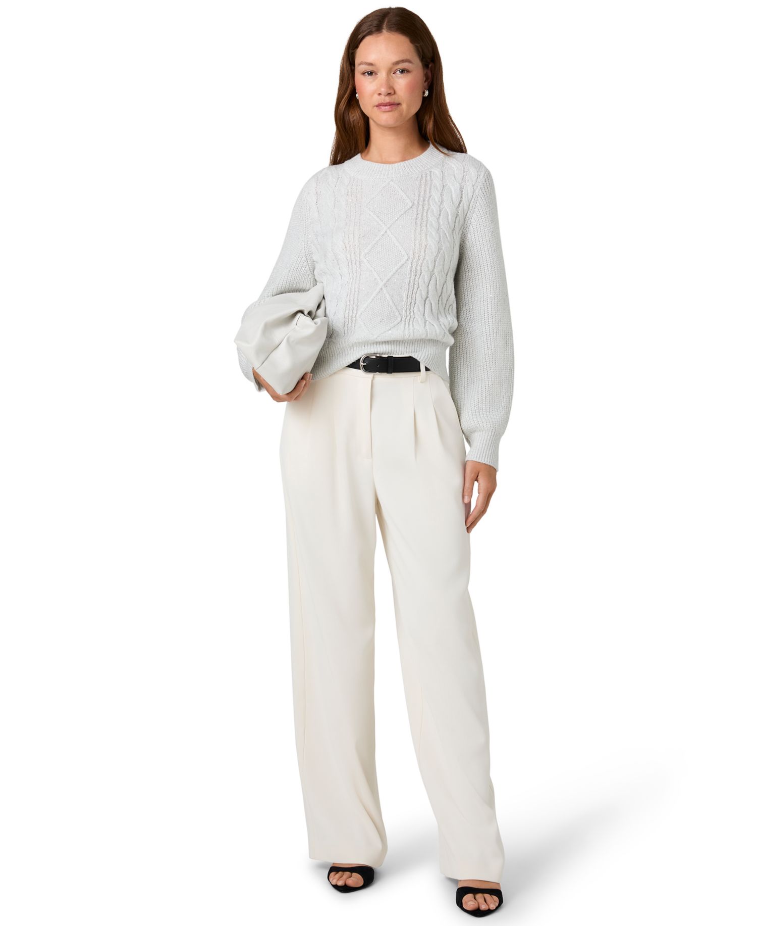 Women's Micro Sequin Cable-Knit Long-Sleeve Pullover