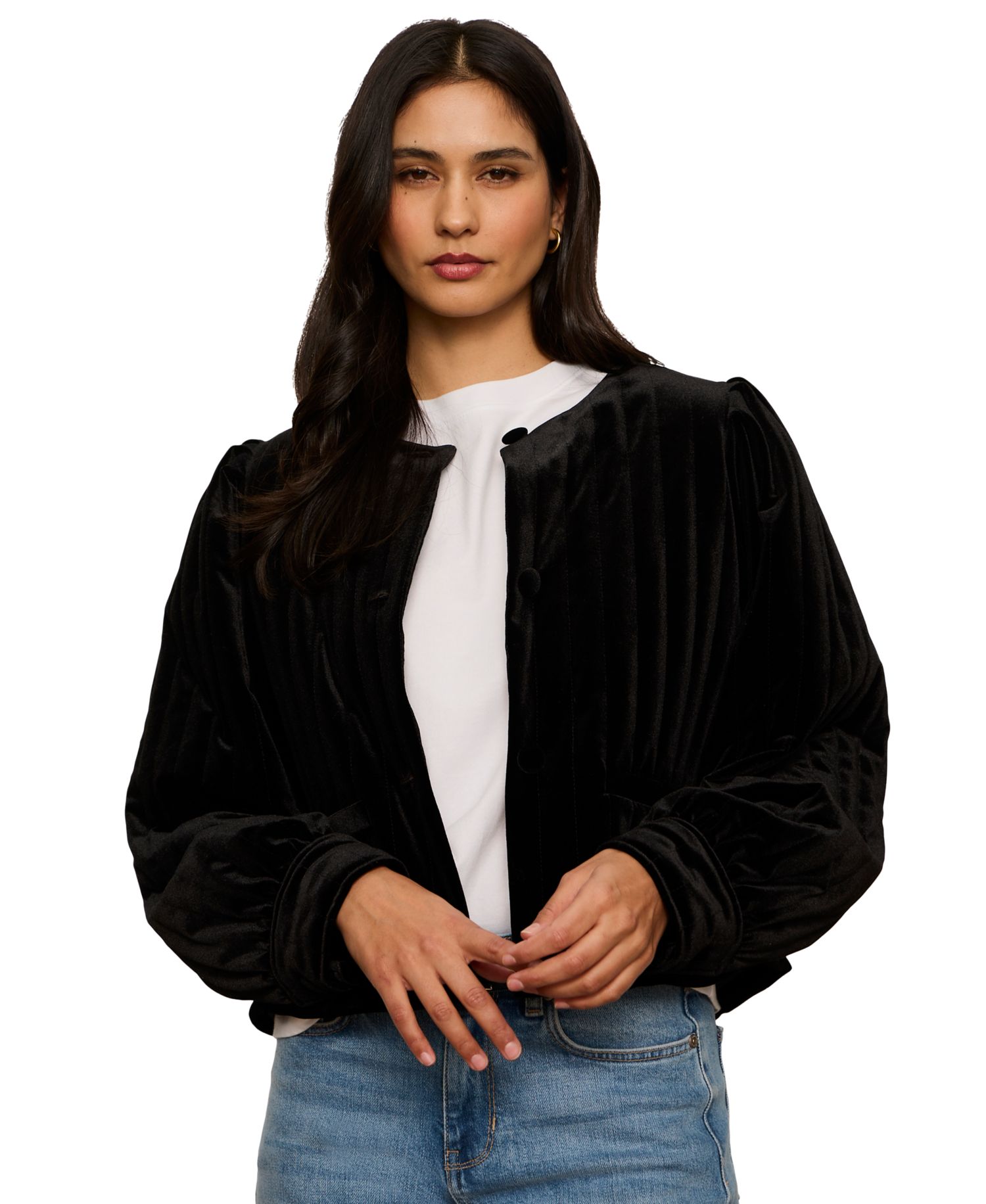 Women's Pepper Velvet Cropped Puff-Sleeve Jacket