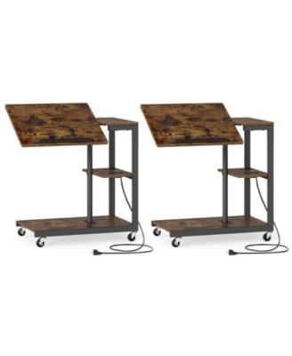 3 Tier Mobile Couch Side Table with Tiltable Tabletop 2 Piece