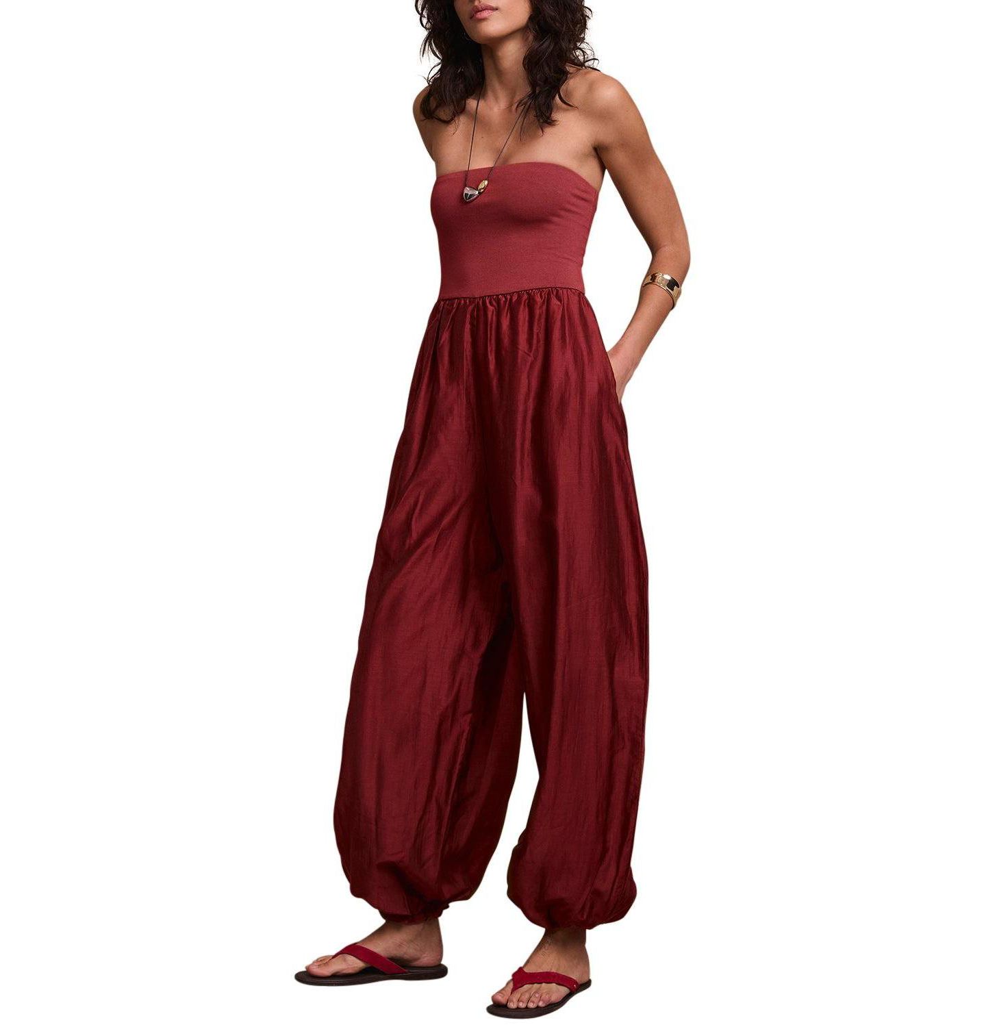 Женский комбинезон Mint Velvet Bandeau Balloon Pull-On Jumpsuit, цвет: Бордовый — фото 1