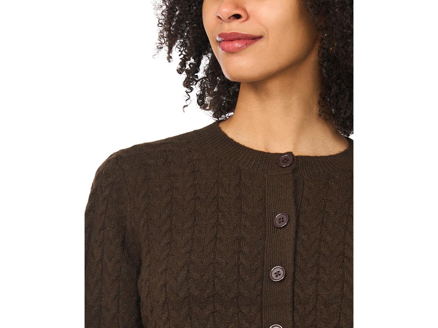 Женский кардиган Vince Camuto Cable-Knit Crewneck, цвет: Шоколадный — фото 3