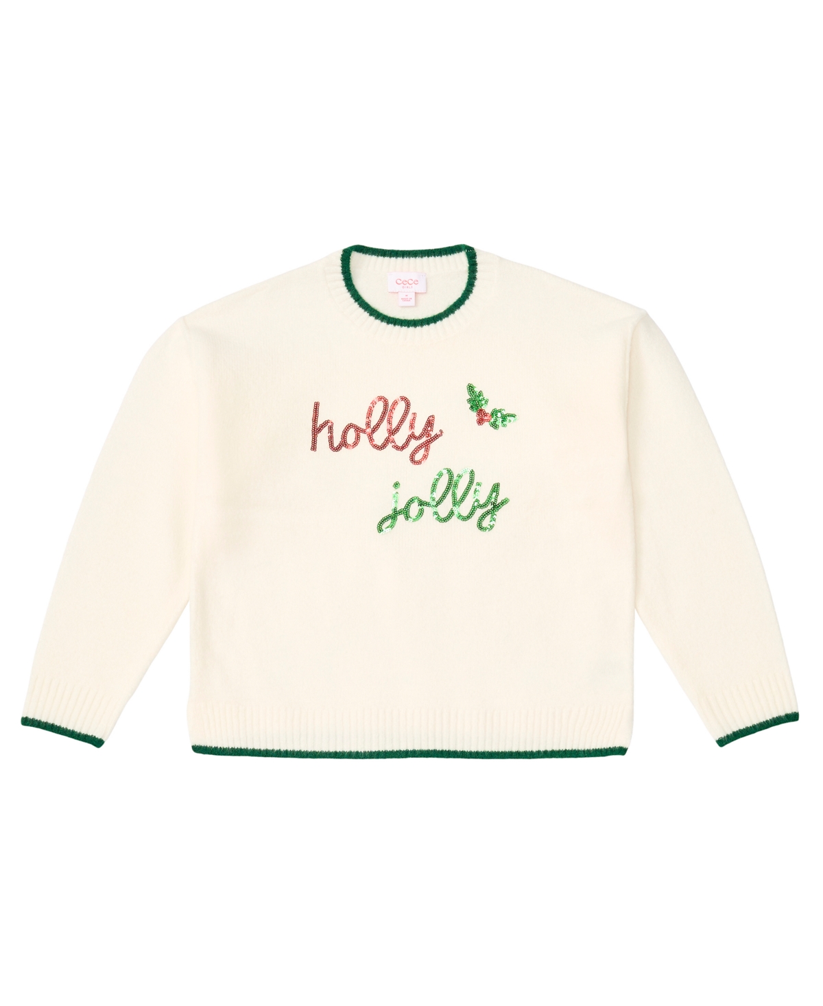 CeCe Women's Holly Jolly Long-Sleeve Crewneck Sequin Sweater
