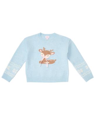 Girls' 7-16 Reindeer Crewneck Long-Sleeve Sweater