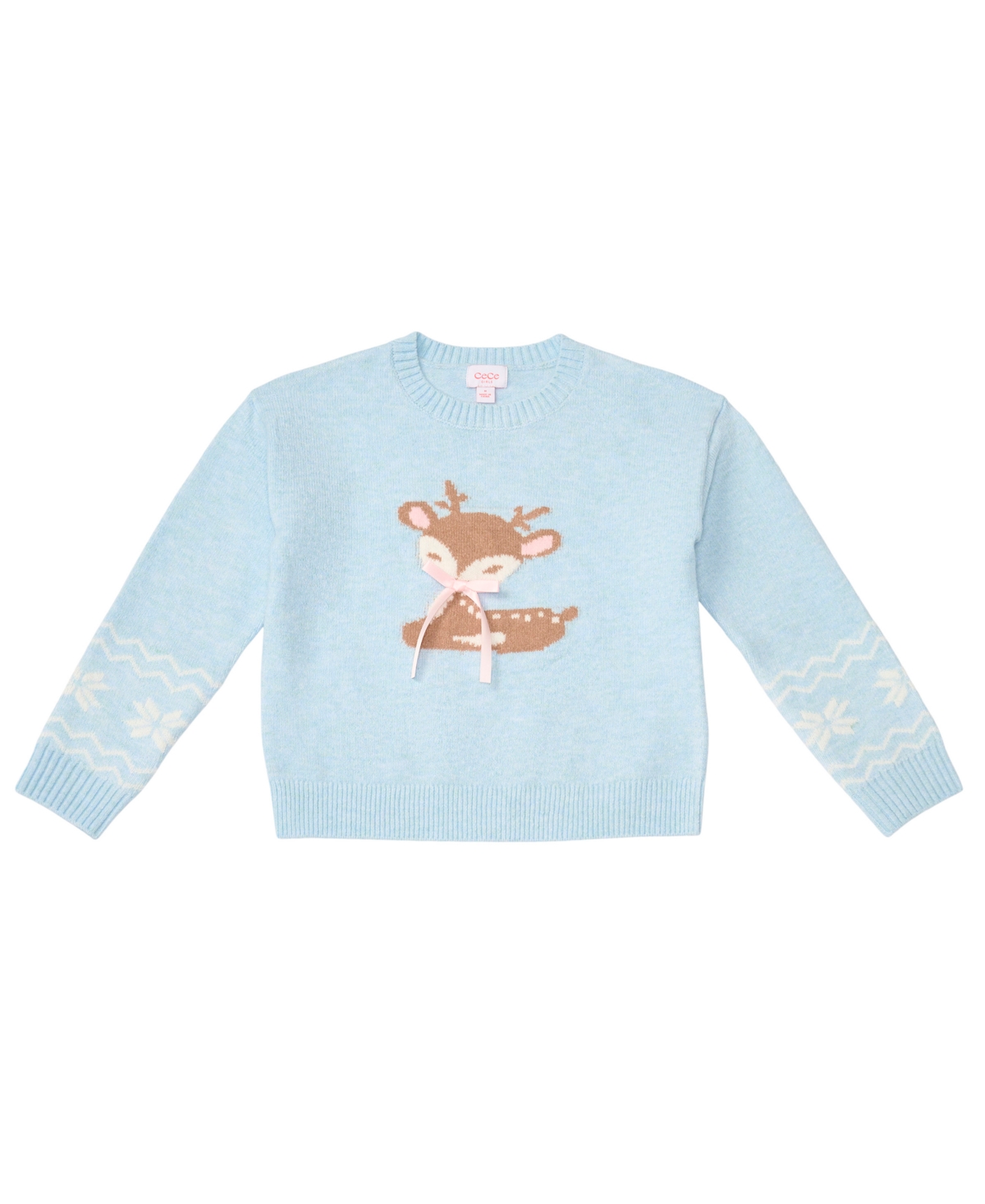 CeCe Girls' 4-16 Reindeer Crewneck Long-Sleeve Sweater