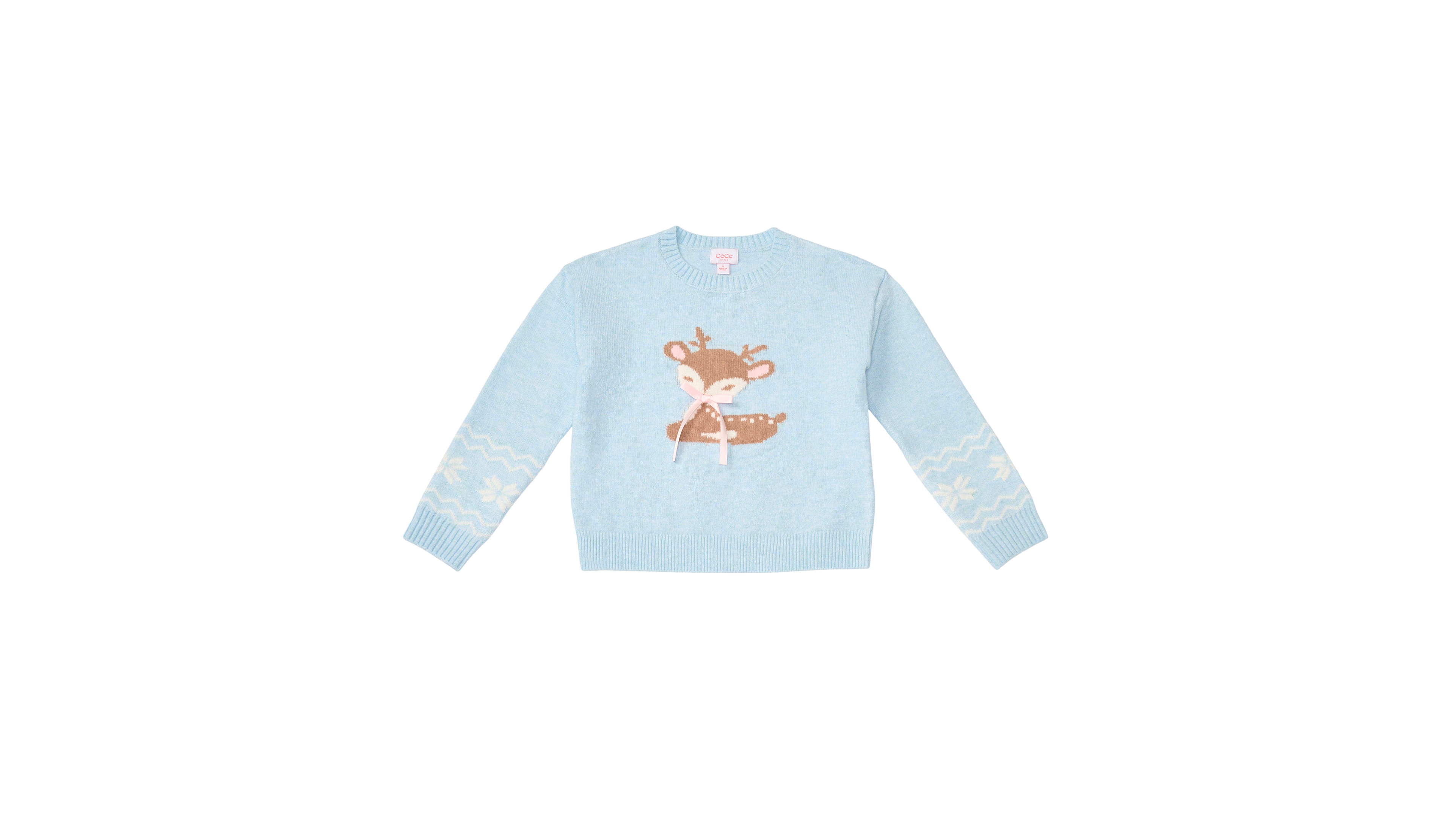CeCe Girls' 4-16 Reindeer Crewneck Long-Sleeve Sweater