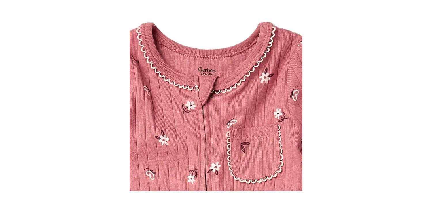 Baby Girls' Long-Sleeve 2-Way Zipper Ribbed Romper