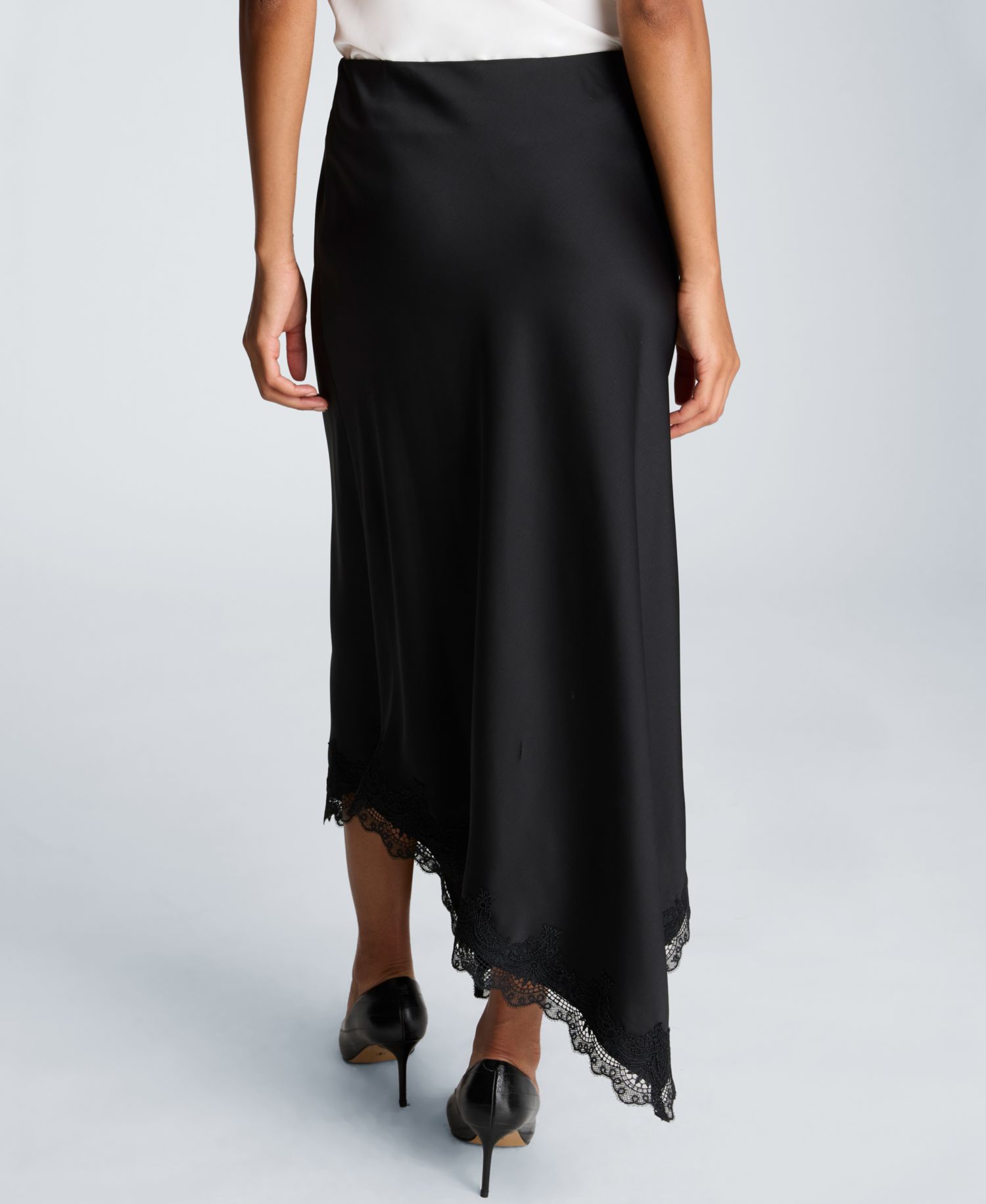Women's Asymmetrical Satin Lace-Trim Skirt