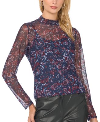 Women's Mock-Neck Long-Sleeve Paisley Top