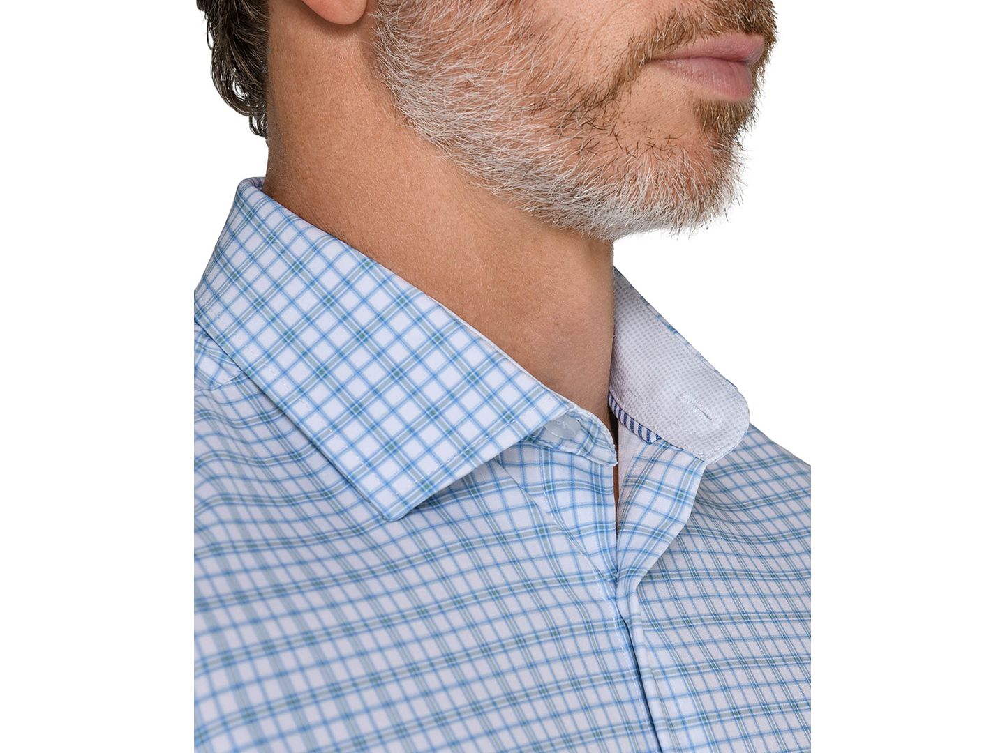 Мужская рубашка ConStruct Fern and Flora Slim-Fit Plaid Wrinkle-Free Dress Shirt, цвет: Белый / Синий — фото 3