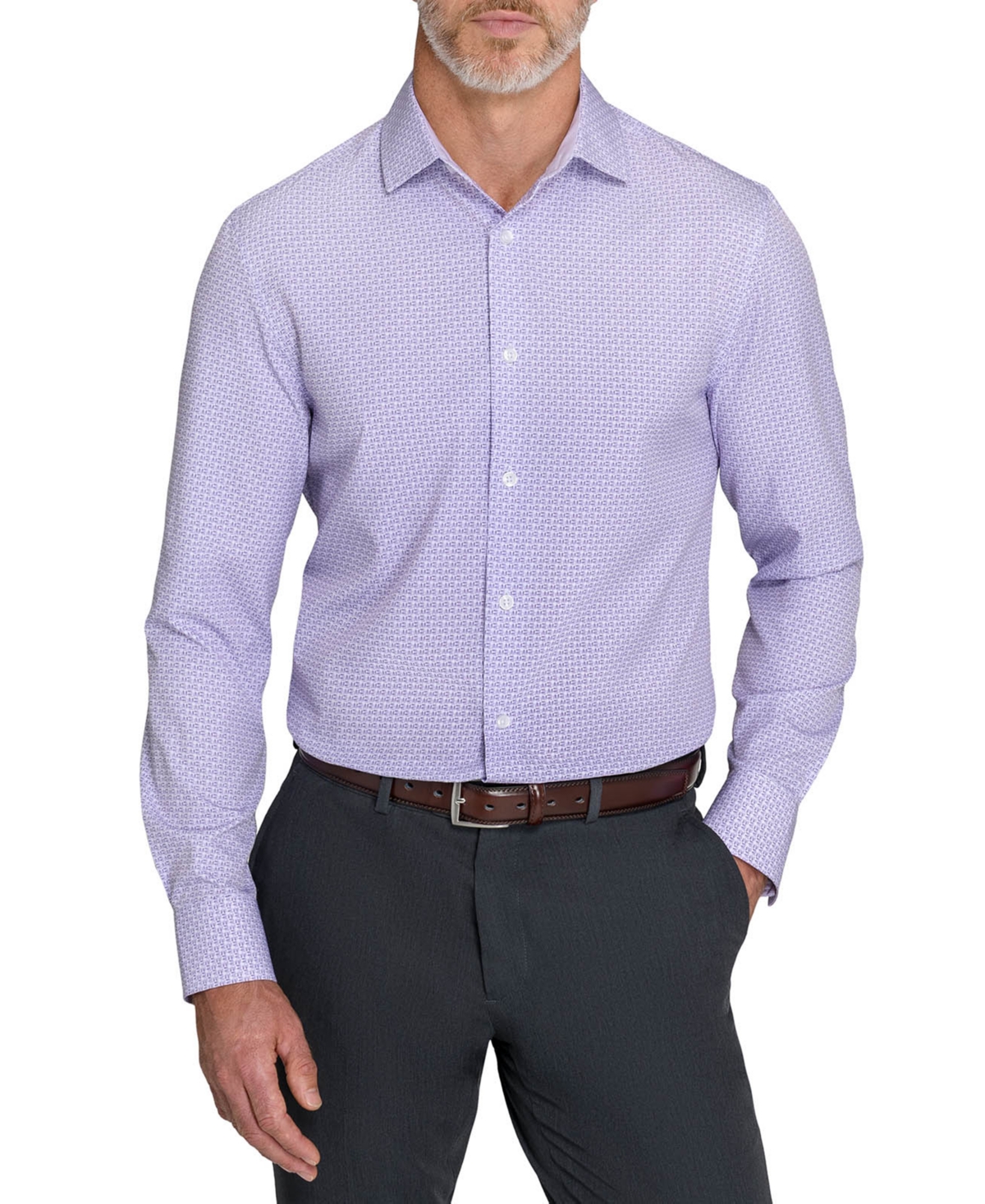 Construct Men's Slim Fit 4-way Stretch Print Dress Shirt In White Purple