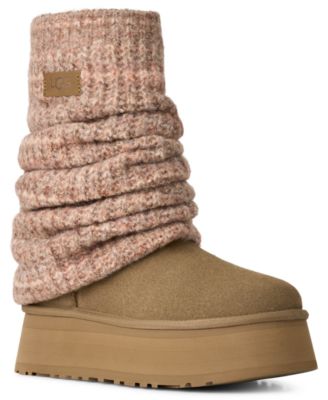 Women's Classic Mini Dipper Removable Knit Leg Warmer Suede Boots