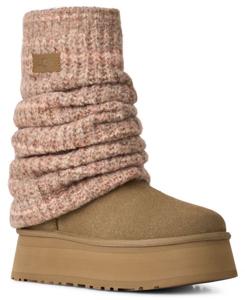 Женские ботинки UGG® Classic Mini Dipper Removable Knit Leg Warmer Suede, цвет: Светлый бронзовый