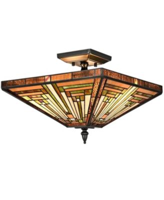 Tiffany Style 3-Light Semi Flush Mount Light Vintage Stained Glass Ceiling Light Fixture