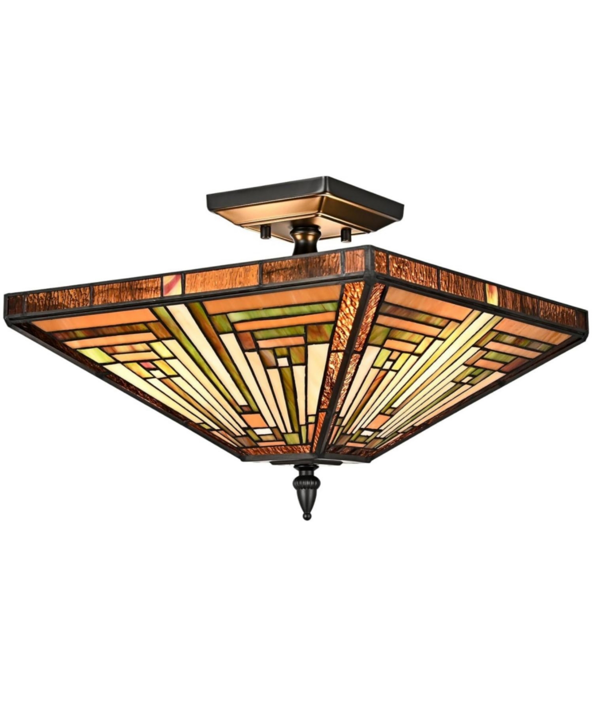 Claxy Tiffany Style 3-Light Semi Flush Mount Light Vintage Stained Glass Ceiling Light Fixture