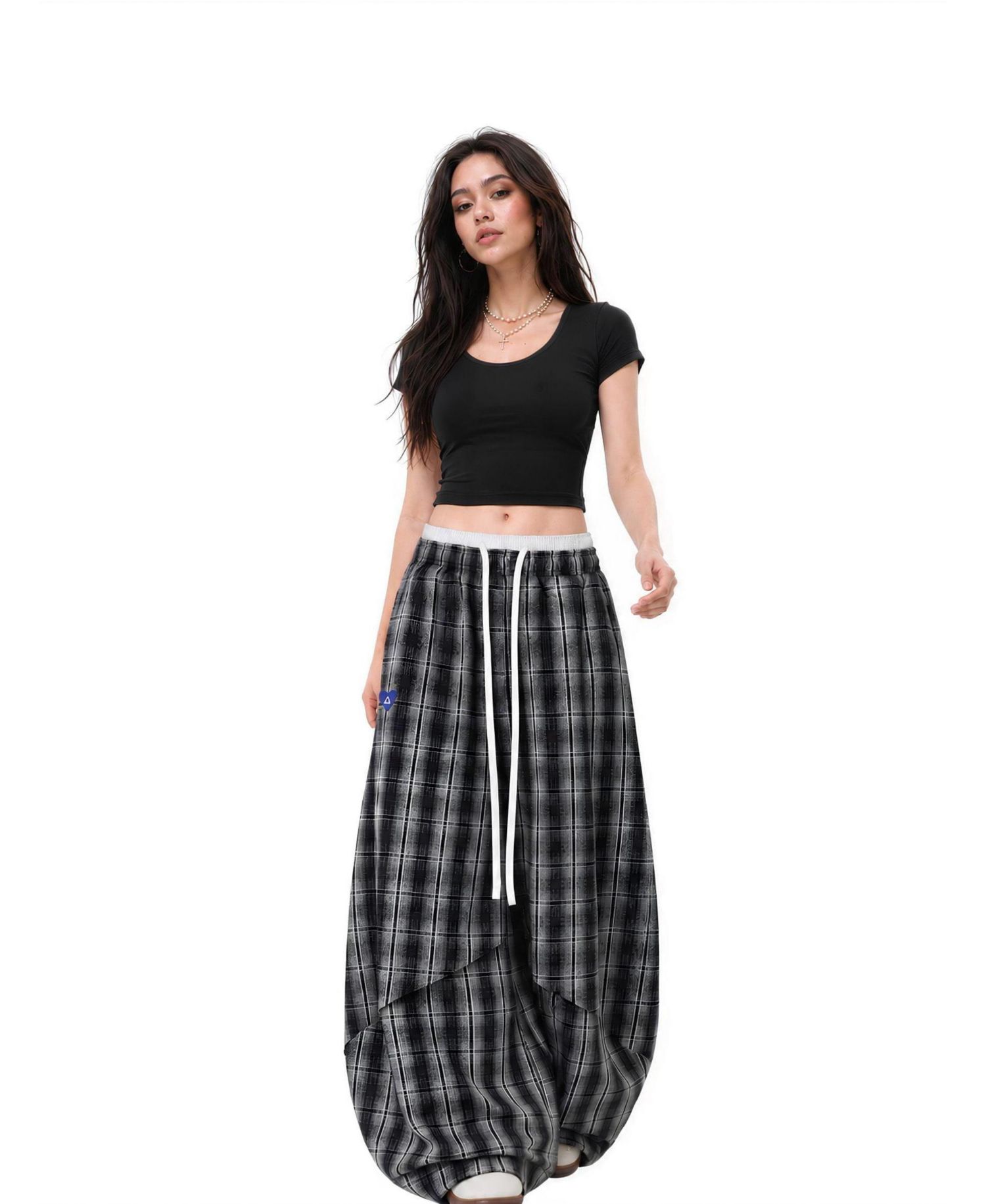 Women's Baggy Wide-Leg Plaid Sweatpants