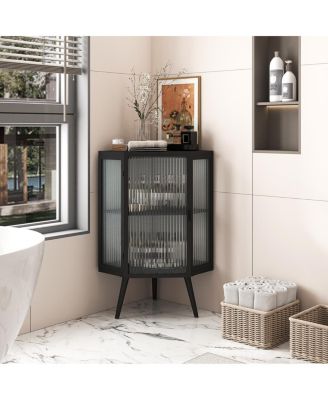 22.25" Glass Door Floor Corner Cabinet with Shelves