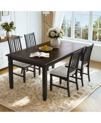  5-Piece Extendable Farmhouse Dining Table Set with 4 Upholstered Chairs