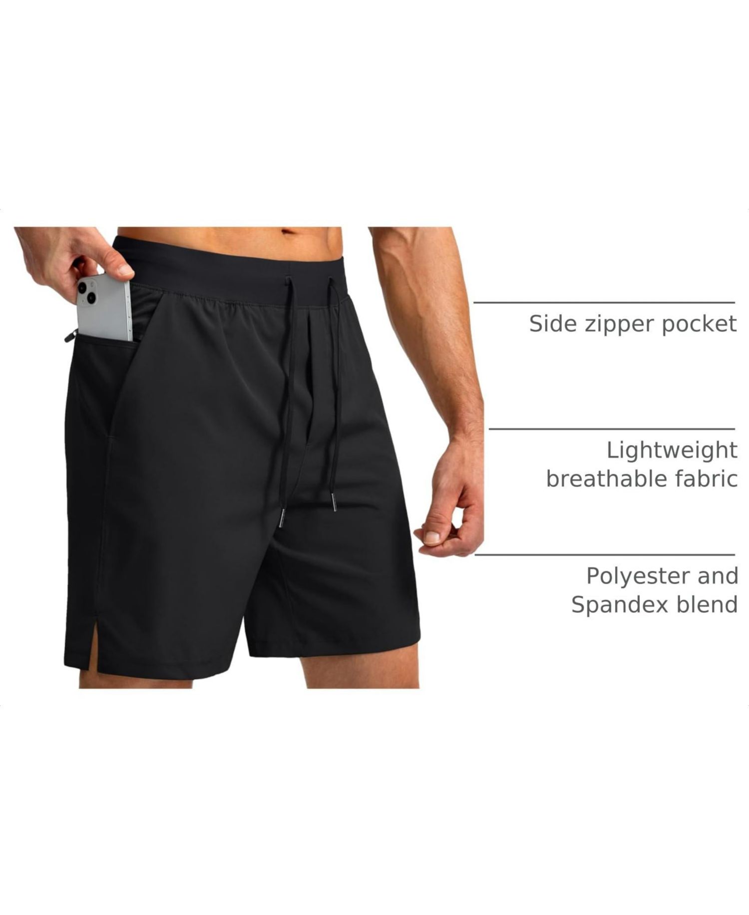 Men's Athletic Zipper-Pocket Shorts, 7" Inseam