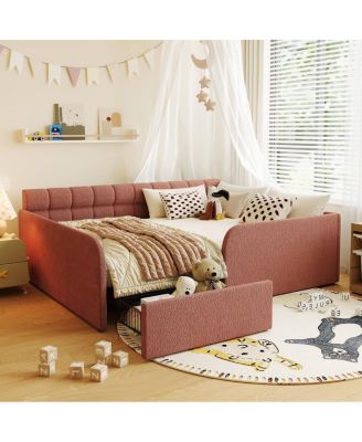 Full Size Boucl Fabric Daybed Frame with Storage Drawer