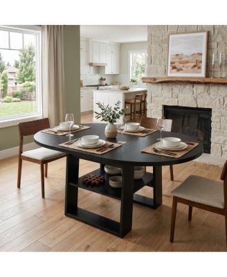 Streamdale Furnitur Extendable Round-to-Oval Dining Table for 4-6 with Shelf