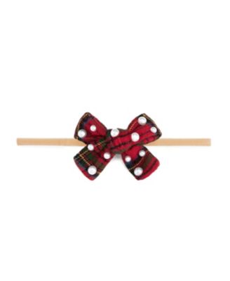 Baby Girls Christmas Tartan Pearl Bow Baby Headband