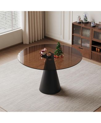 35-Inch Round Glass Dining Table with Carbon Steel Legs