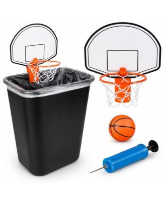 Mini Basketball Hoop Trash Can Set With Inflatable Ball And Pump For Office Classroom Games