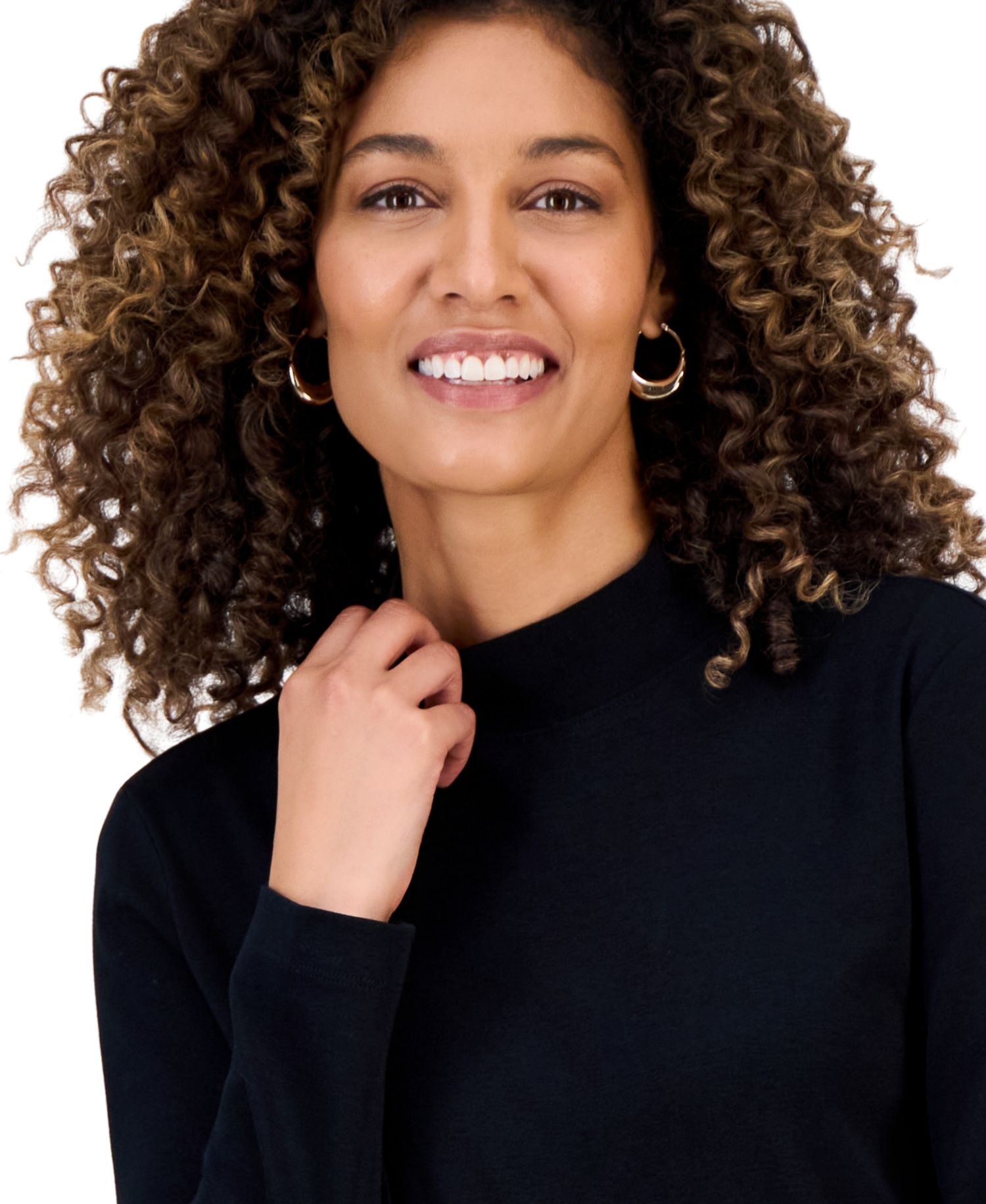 Petite Mock-Neck Cotton Long-Sleeve T-Shirt