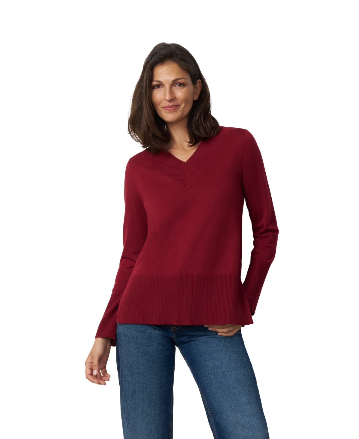 Cable & Gauge Women's Wide Rib V-Neck Sweater