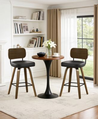 26" Swivel Bar Stool, Faux Leather with Bentwood Frame and Footrest, Counter Height for Kitchen Island, Mid-Century Modern