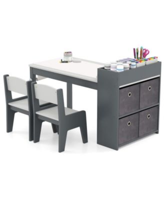 Kids Art Table and Chairs Set with Paper Roll Holder