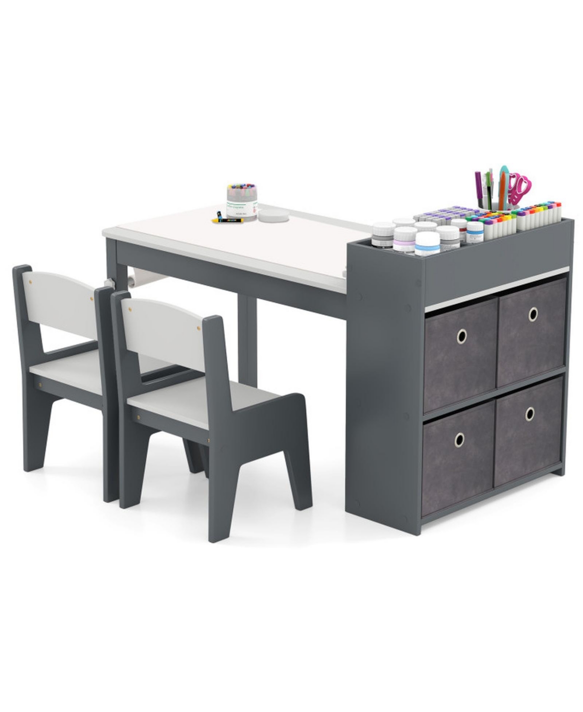 Gouun Kids Art Table and Chairs Set with Paper Roll Holder